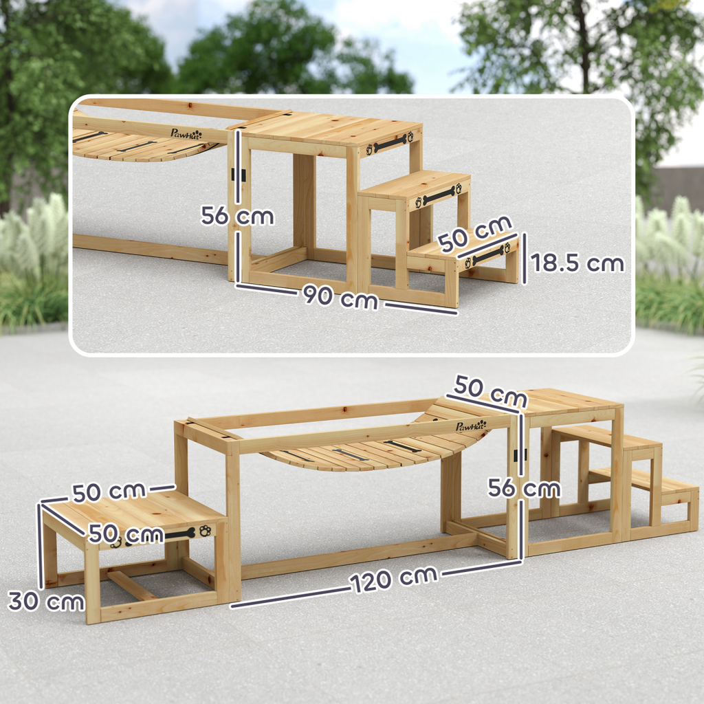 PawHut 3 Pieces Wooden Dog Agility Training Equipment, Natural Wood