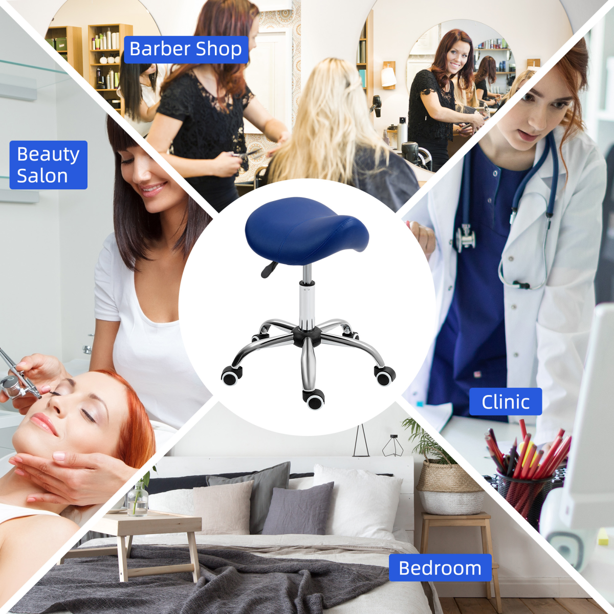 HOMCOM PU Leather Saddle Stool with Moulded Padded Seat Adjustable Height Blue