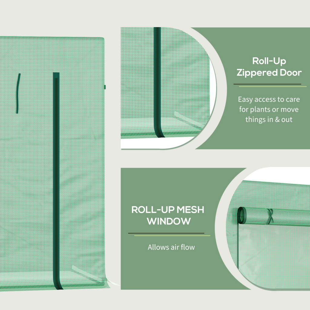 Garden Greenhouse Plant Cover, Windows & Zipper 198Lx77Wx149-168Hcm