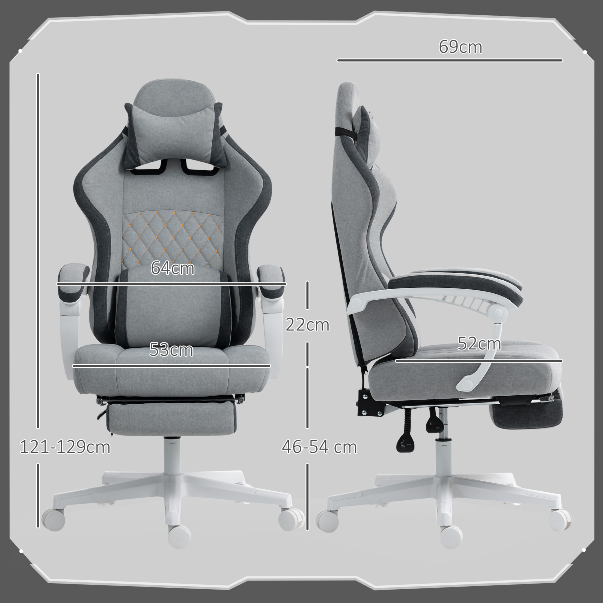 HOMCOM Printed Velvet Computer Recliner Chair with Adjustable Height, Grey