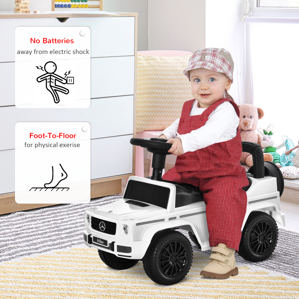 HOMCOM Benz G350 Kids Ride on Sliding Car w/ Under Seat Storage No Power White