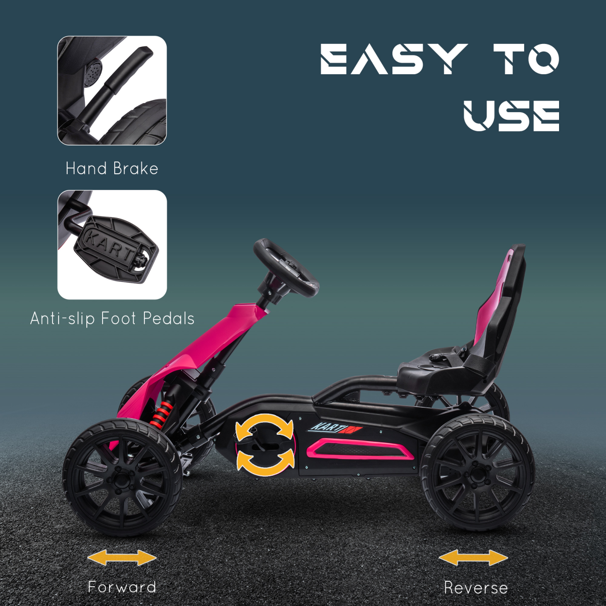 HOMCOM Children Pedal Go Kart with Adjustable Seat, Handbrake - Pink