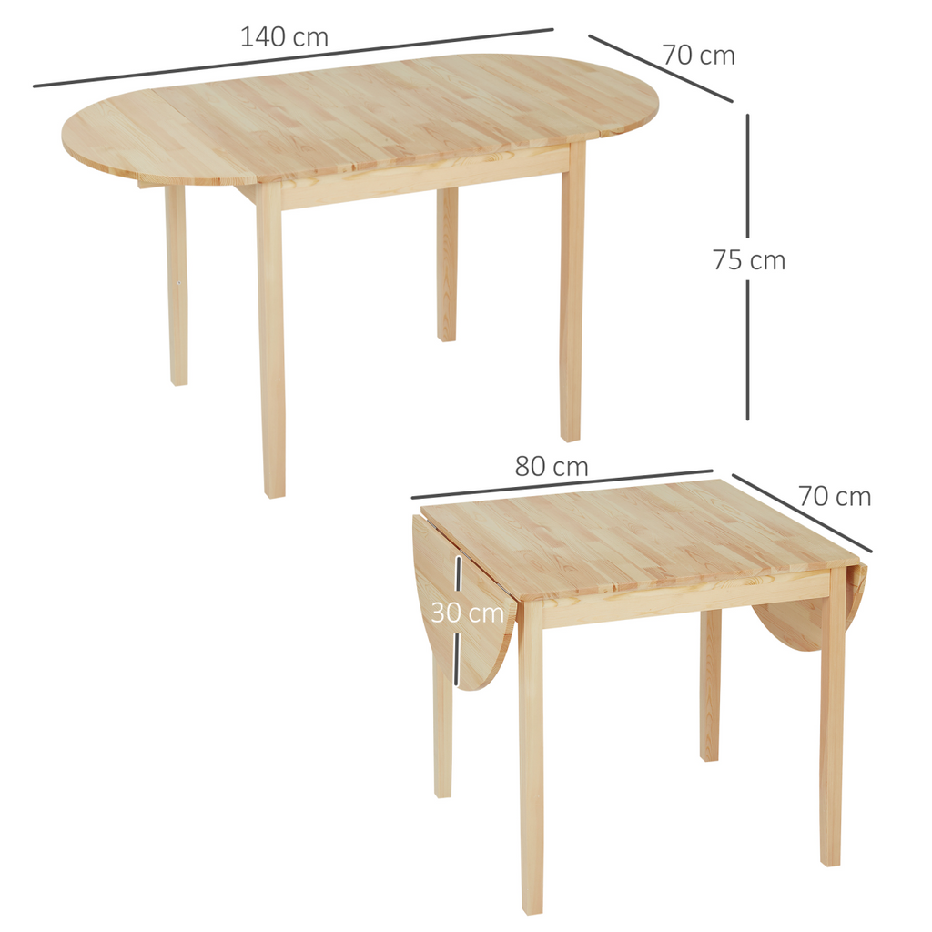 Expandable Pinewood Drop Leaf Dining Table for 4-6 People - Natural Finish