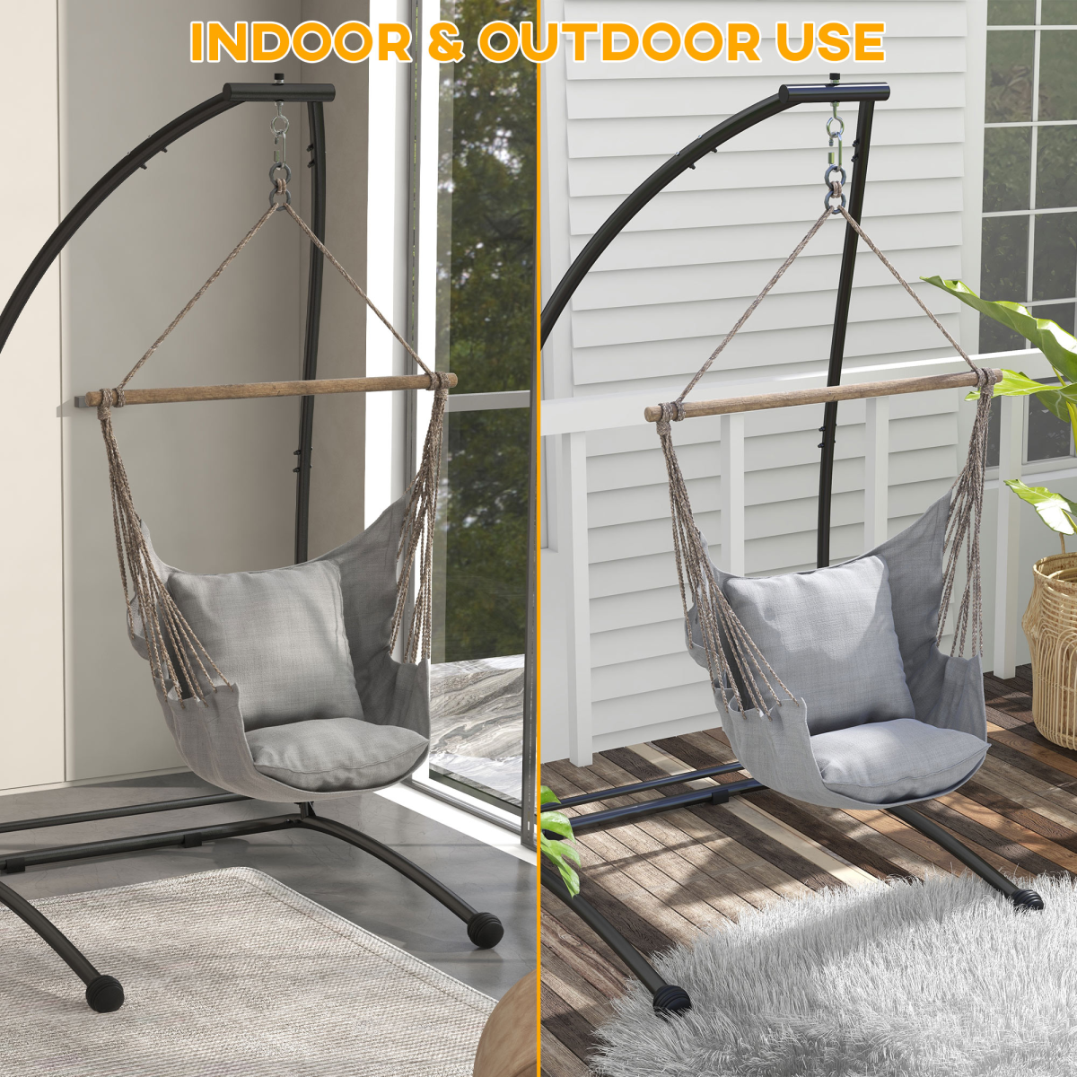 Outsunny Hammock Chair Stand with Metal Frame C Shape Hammock Stand Only, Black