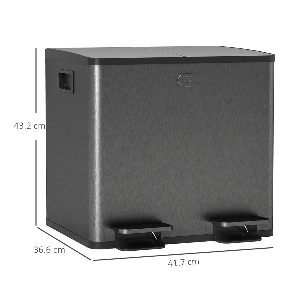 HOMCOM 2 x 15L Dual Kitchen Bin Pedal Bin for Recycling and Waste, Black