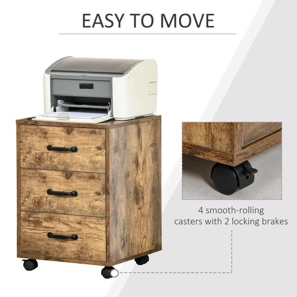 Rolling File Cabinet with 3 Drawers, Under Desk Mobile Filing Organizer HOMCOM