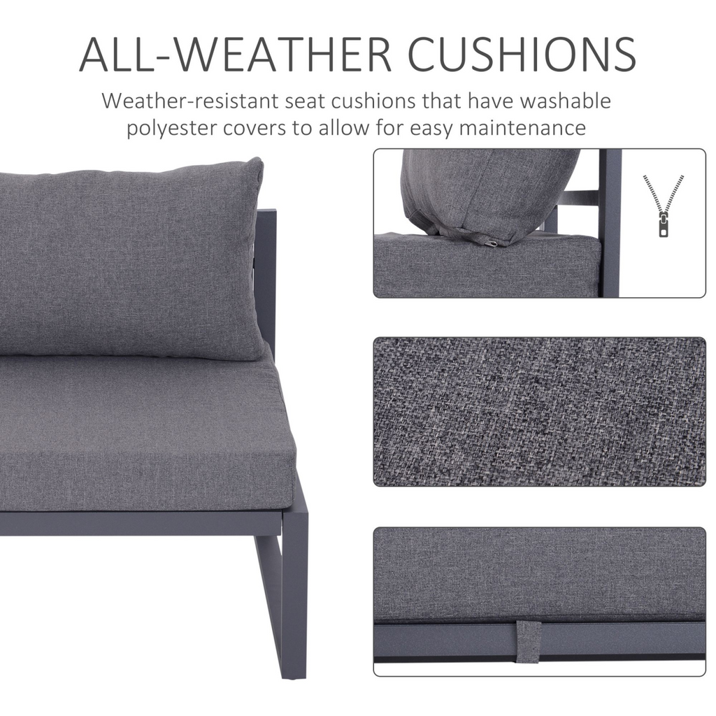 6pcs Garden Sectional Sofa Set Aluminum Frame Coffee Table Footstool Outsunny