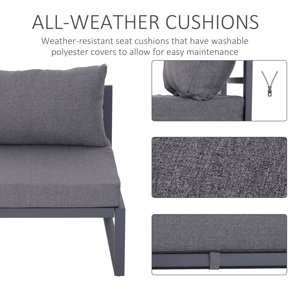 6pcs Garden Sectional Sofa Set Aluminum Frame Coffee Table Footstool Outsunny