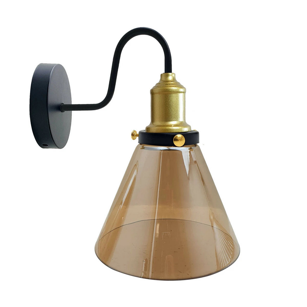 Industrial glass wall light Amber Glass cone replacement Lampshade ~1771