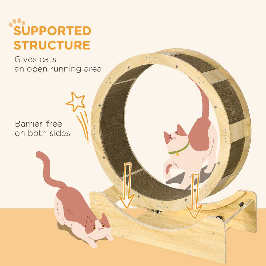 PawHut Cat Wheel with Brake, Scratching Pads for Health, Oak