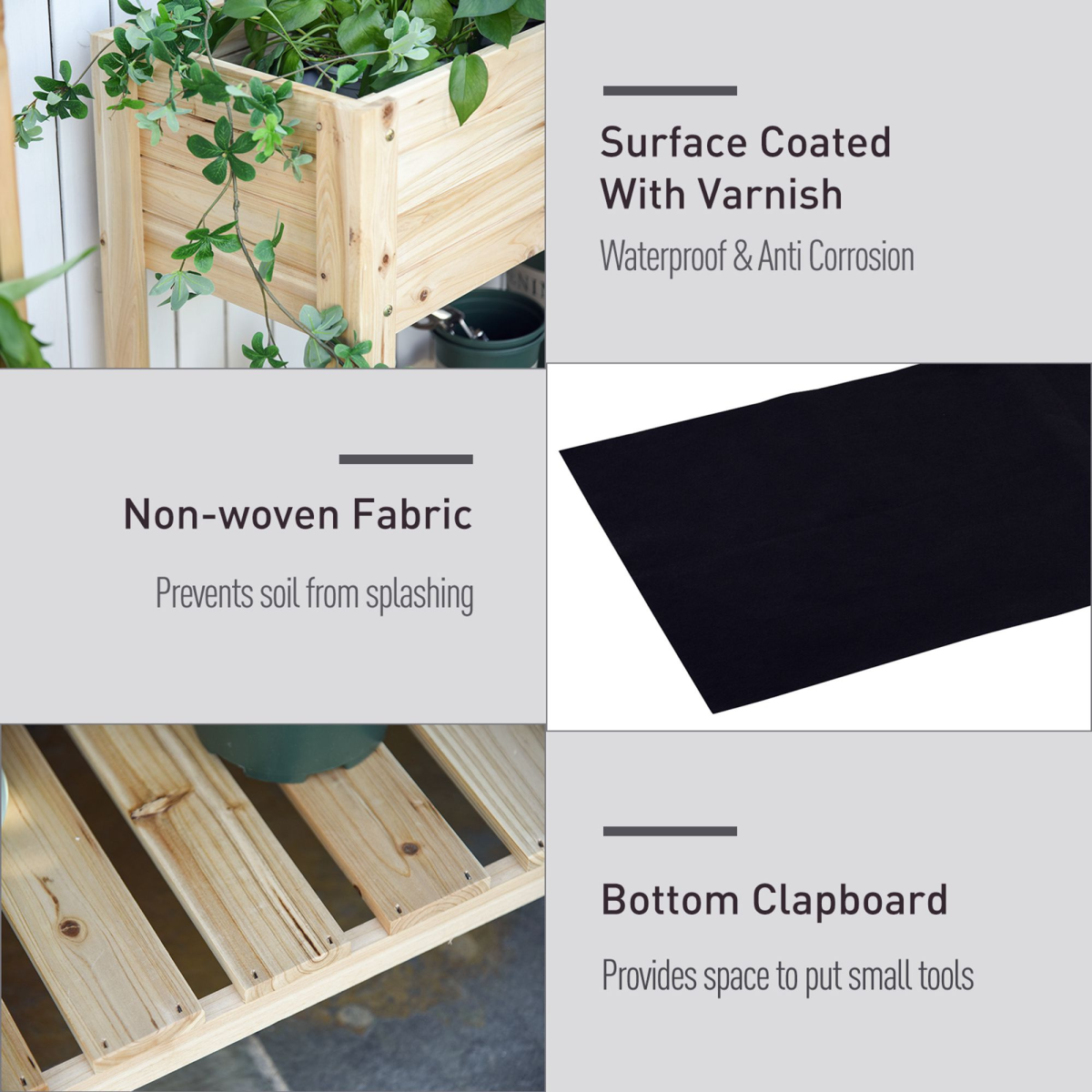 Wooden Raised Plant Stand Tall Flower Bed Box with Clapboard 100x40x84cm