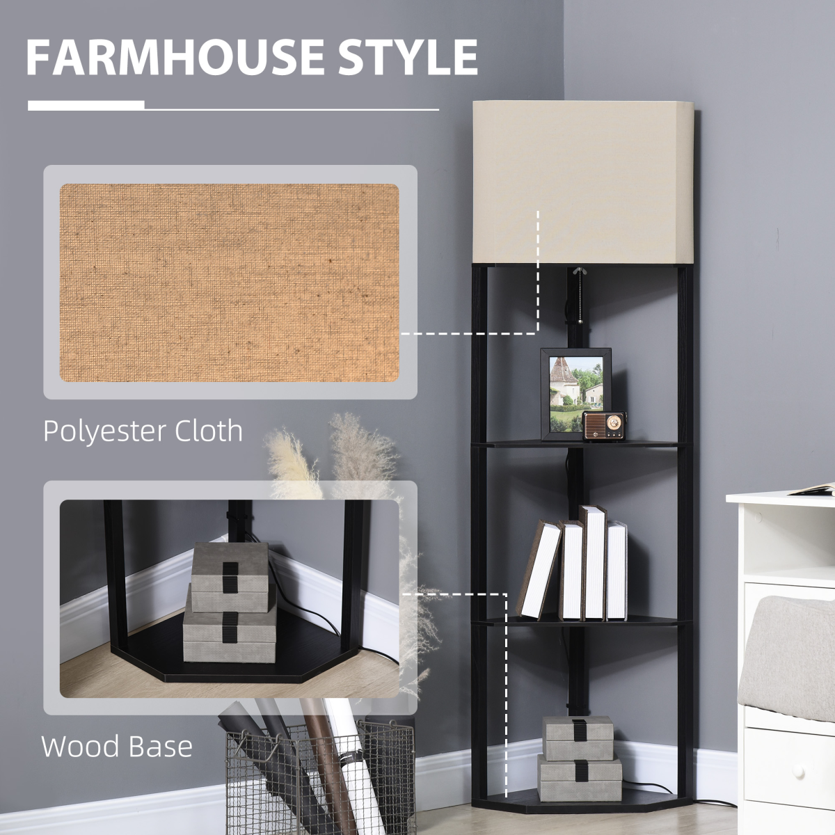 Corner Floor Lamp with Shelves, Modern Standing Lamps for Living Room Bedroom