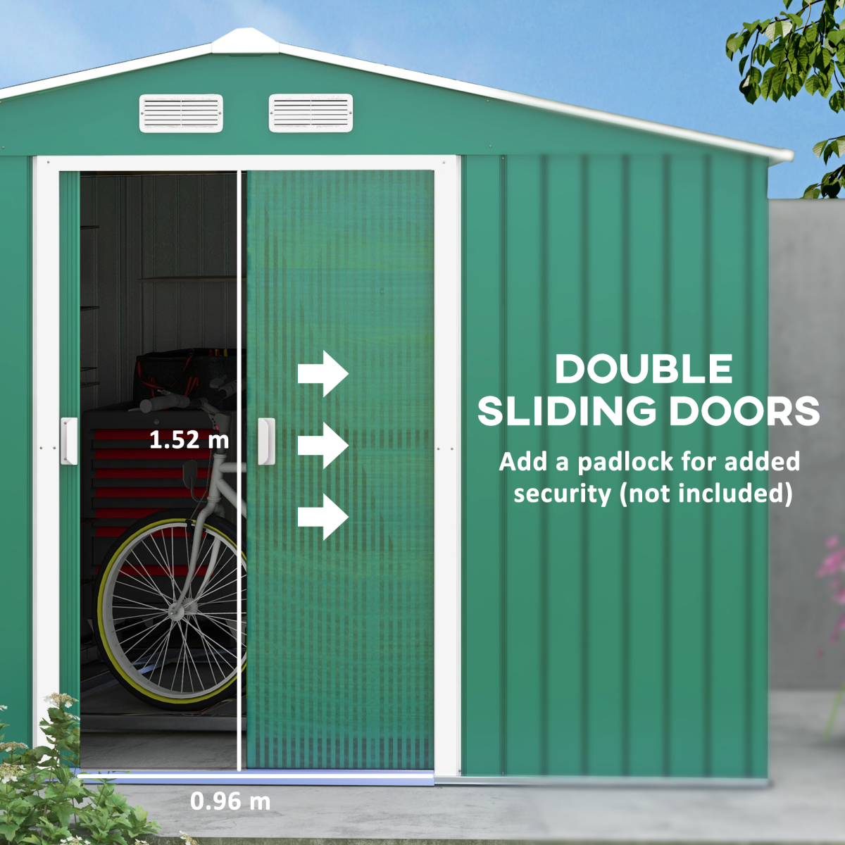 Metal 9x6 ft Garden Shed Storage Door Roof Building Container-Green