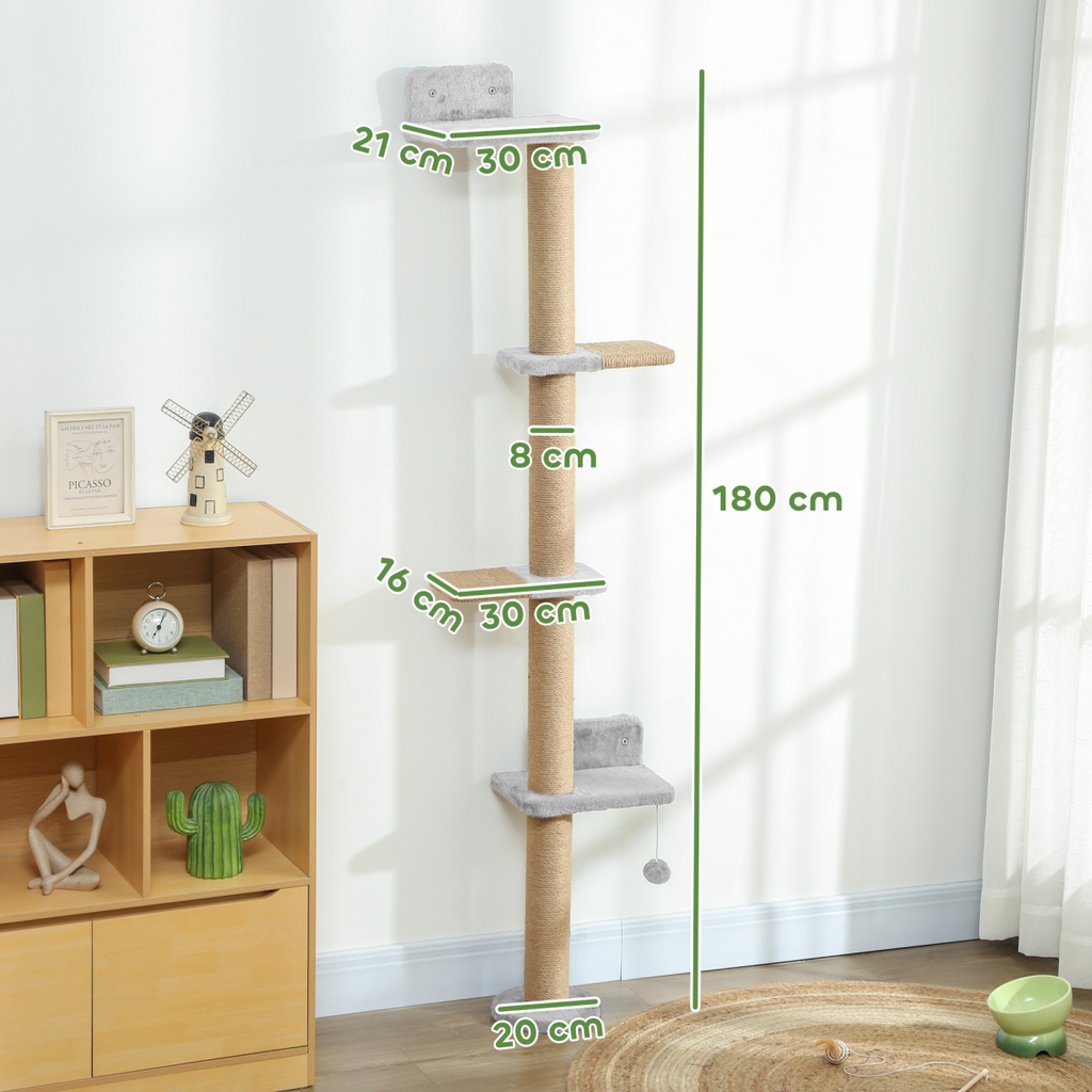 Wall Mounted Cat Shelves with 4 Climbing Platforms for Indoor, Light Grey