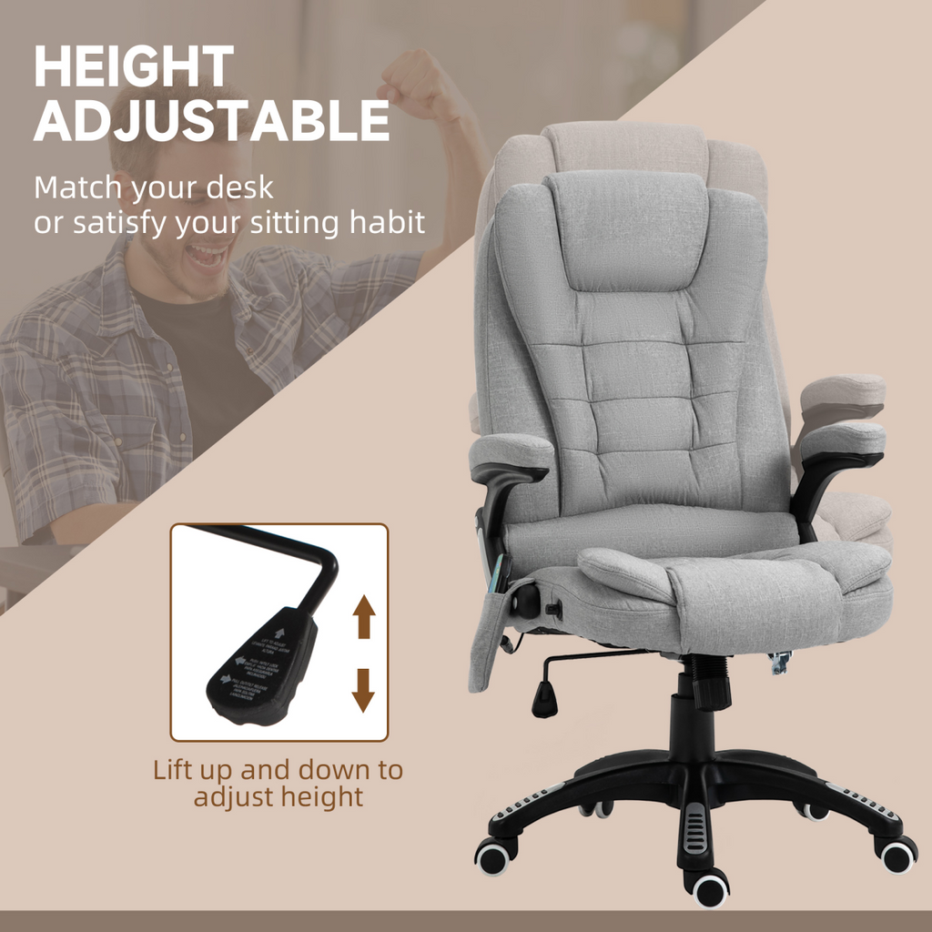 Executive Reclining Chair w/ Heating Massage Points Relaxing Headrest Grey