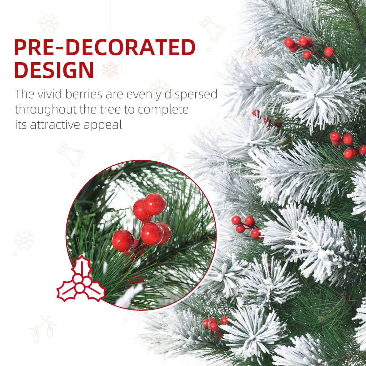 5ft Indoor Christmas Tree Artificial Berry Xmas Deco Metal Stand and 184 Tips