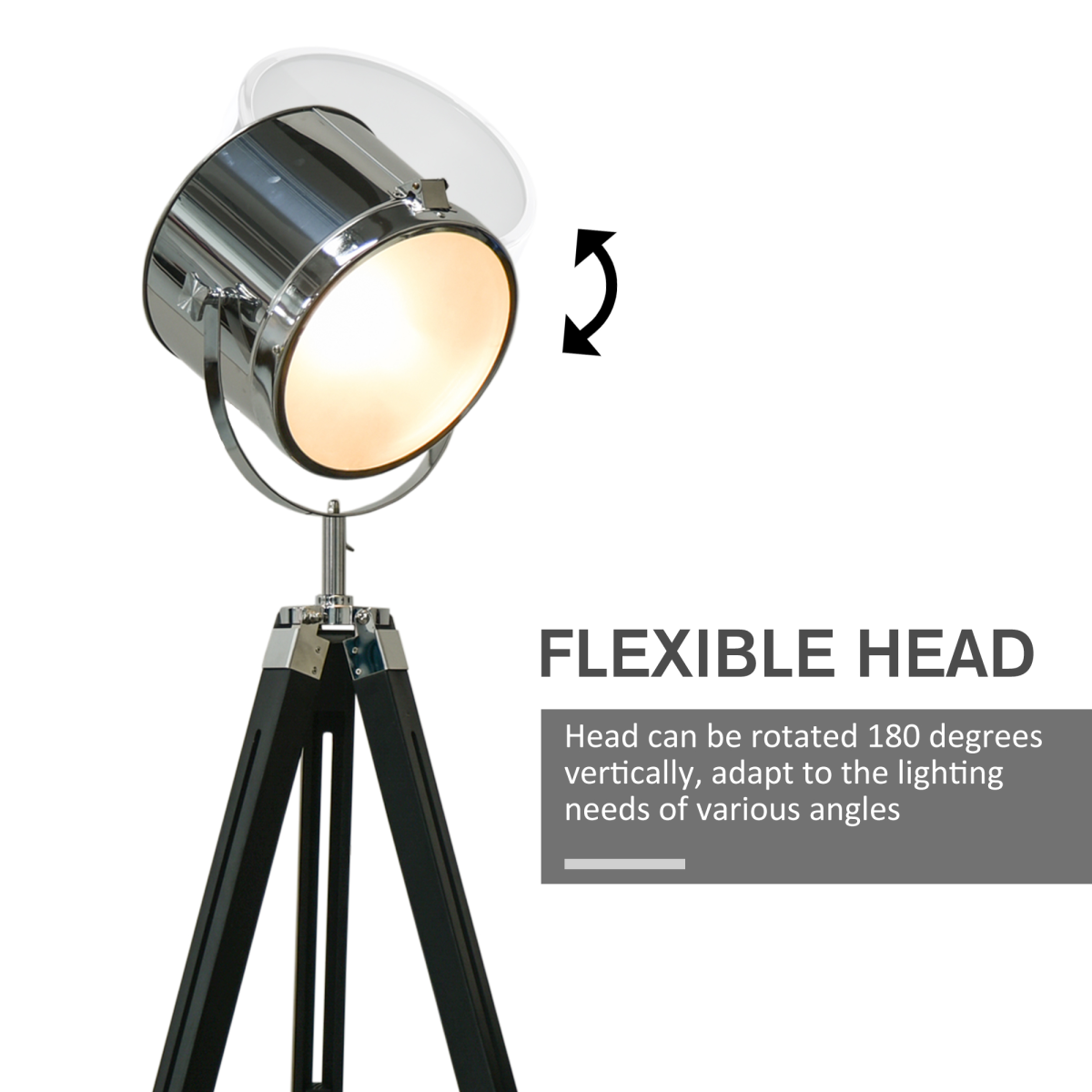 Industrial Style Adjustable Tripod Floor Lamp, Searchlight Reading Lamp