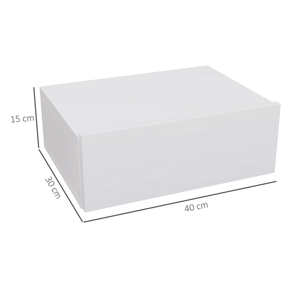 HOMCOM Floating Bedside Table, Wall-Mounted Side Table for Bedroom, White