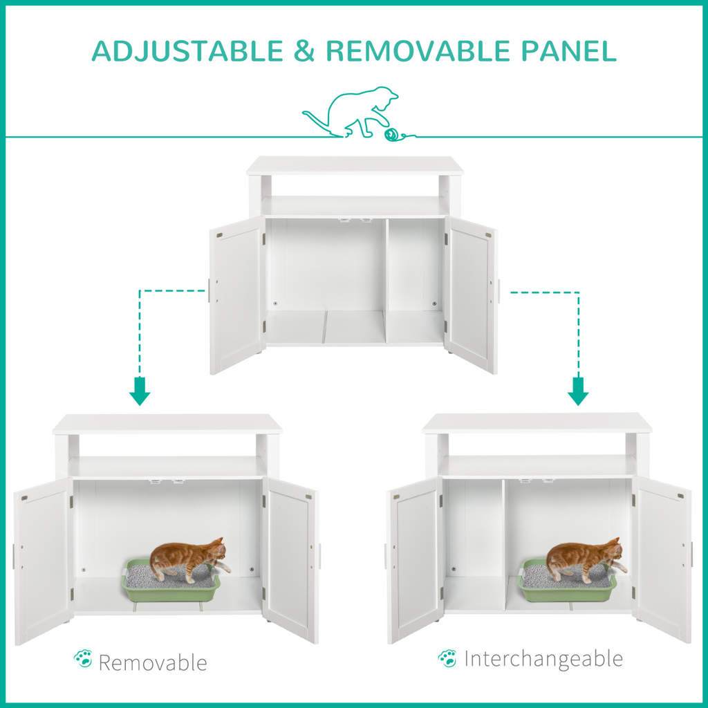 Inside Tabletop Side Table Cat Box Fixture w/ Magnetic Closing Door, White