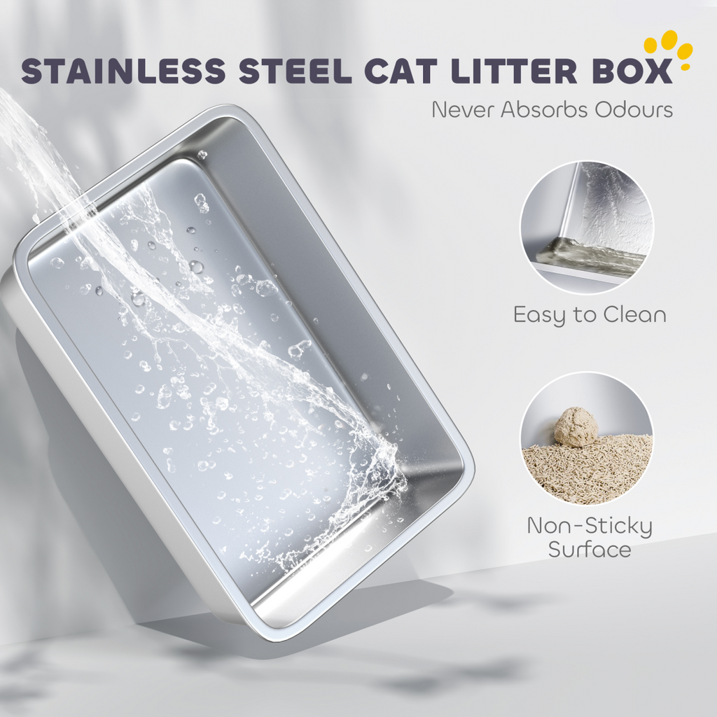 Extra-Large Stainless Steel Cat Litter Box with High Sides – 60cm