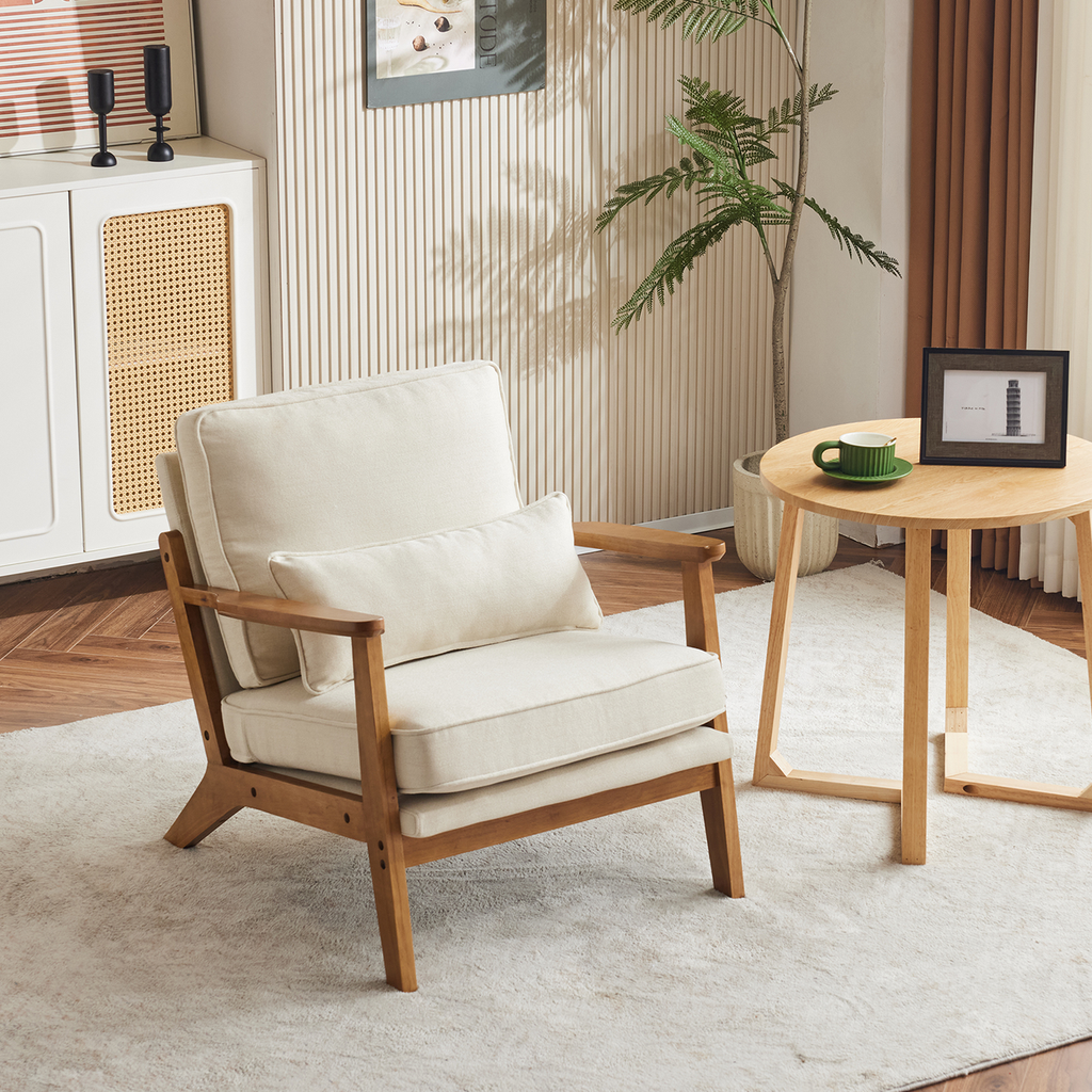 Oak Armrest Oak Upholstered Single Lounge Chair Indoor Lounge Chair Off-White