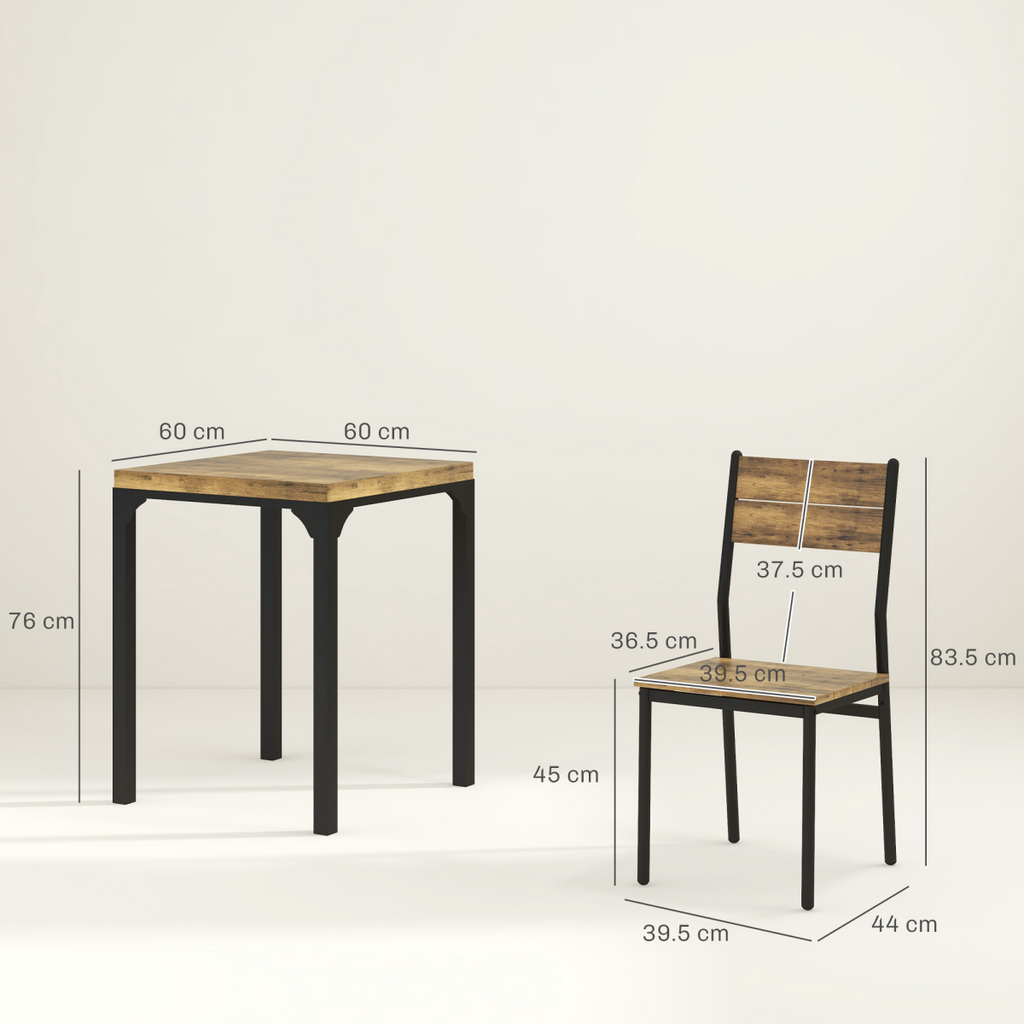 HOMCOM 3 Pcs Compact Dining Table 2 Chairs Set Rustic Brown