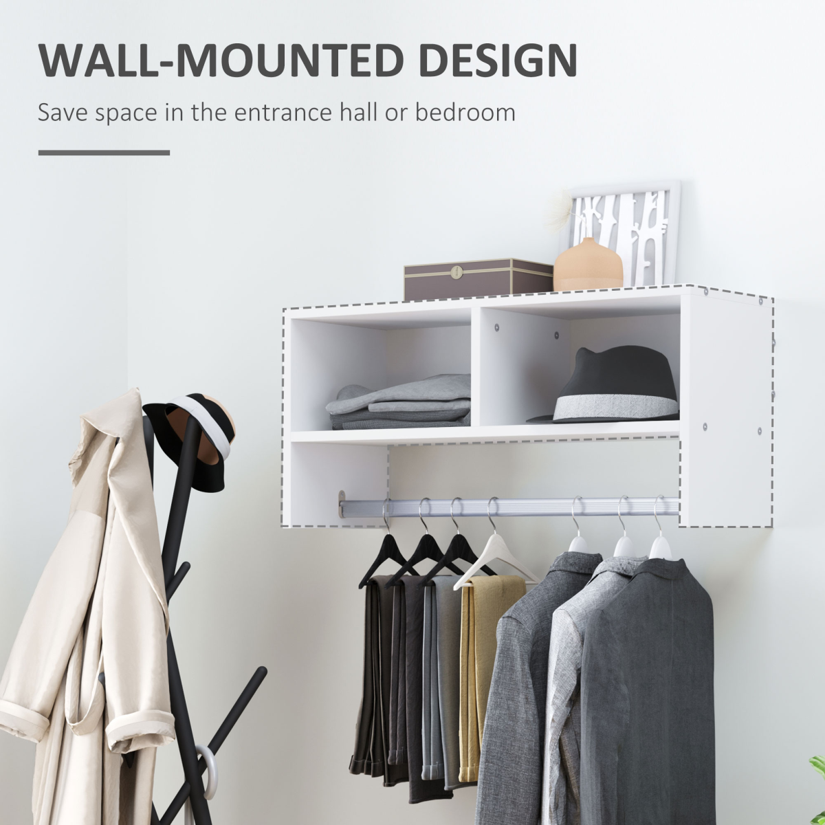 Wall Mounted Coat Hanger Hooks Rack Stand White