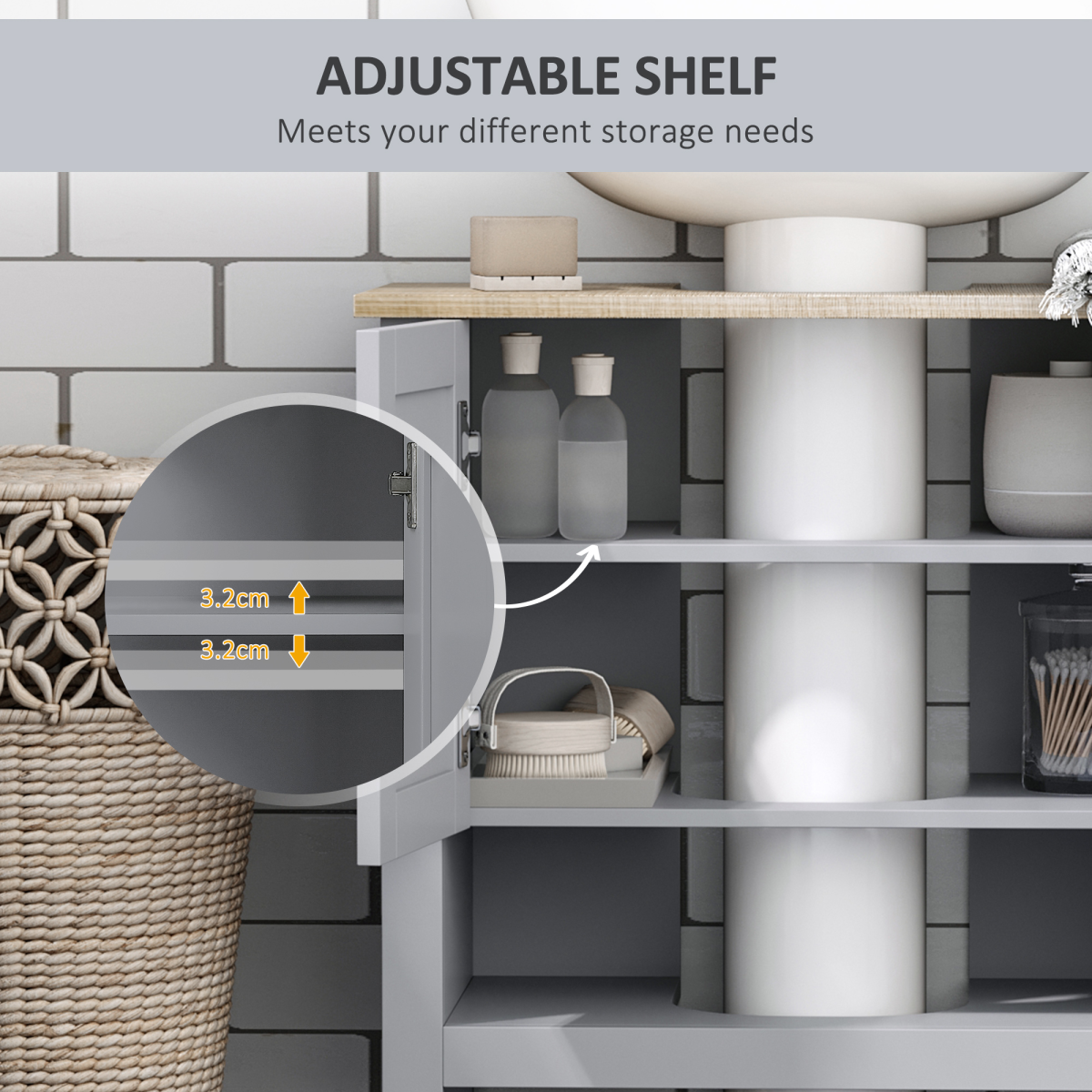 kleankin Bathroom Pedestal Under Sink Cabinet with Storage Shelf Double Door