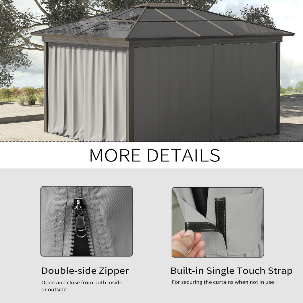 3 x 3m Gazebo Replacement Sidewall Set with 4 Panels, Hooks/C-Rings  Light Grey