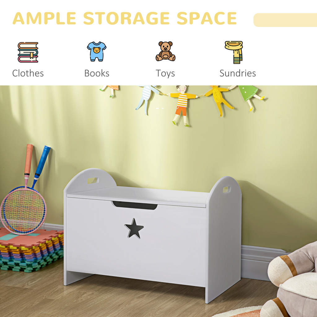 Kids Wooden Toy Children Box Storage Organizer Side Handle White HOMCOM