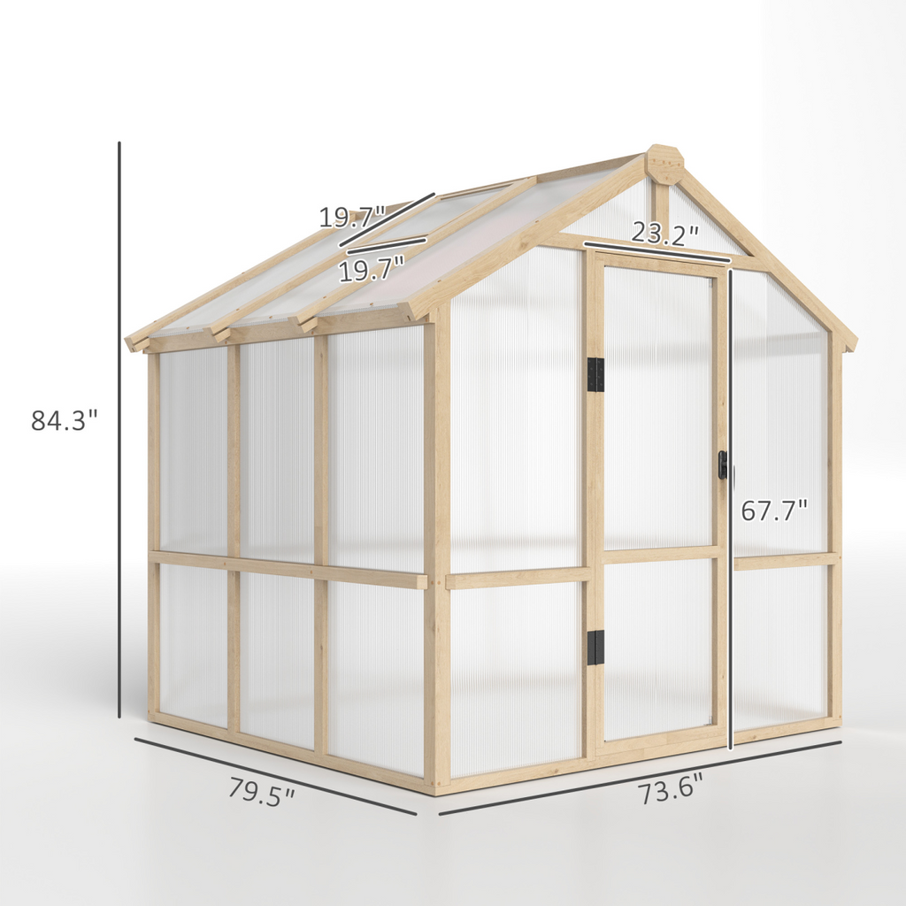 Outsunny 6.6 x 6ft Wooden Polycarbonate Greenhouse with Lockable Door, Brown