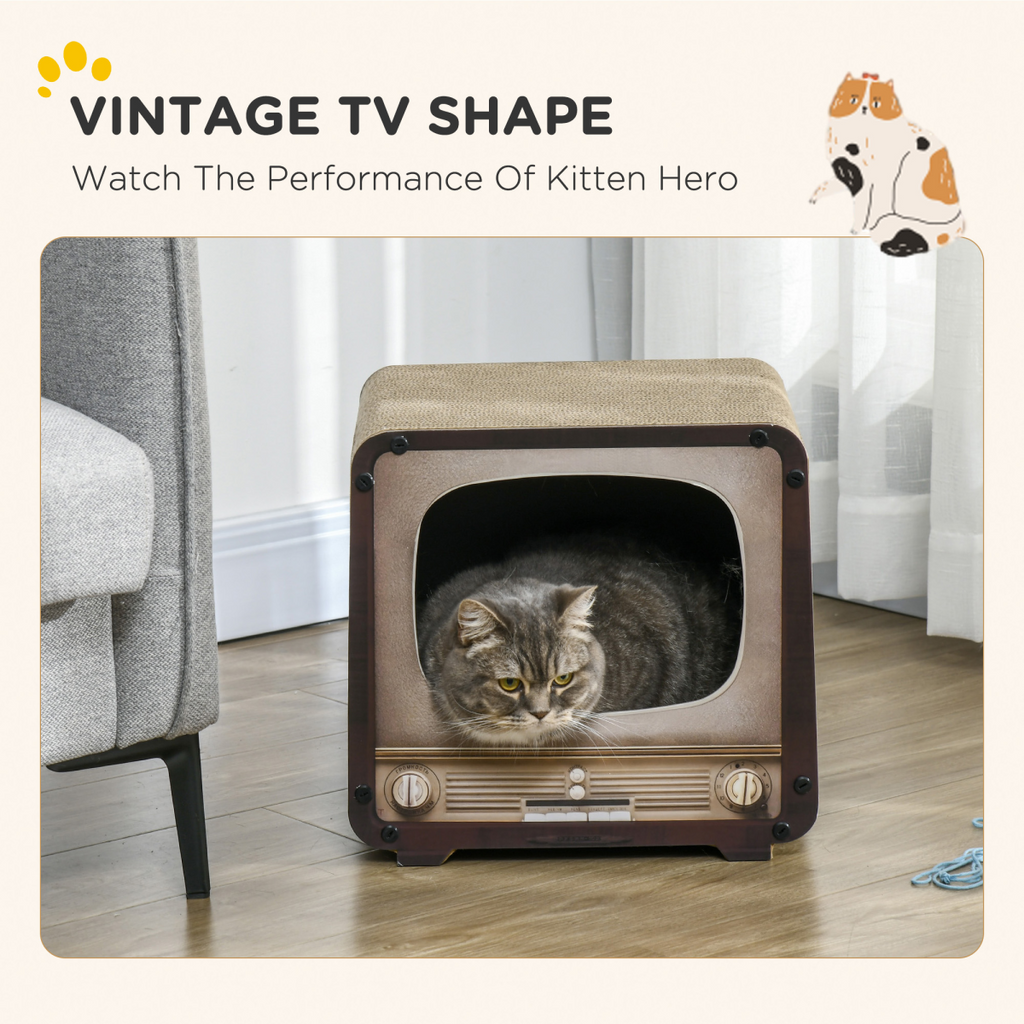 PawHut TV Shape Cat Scratching Board with Catnip, for Indoor Cats, Brown