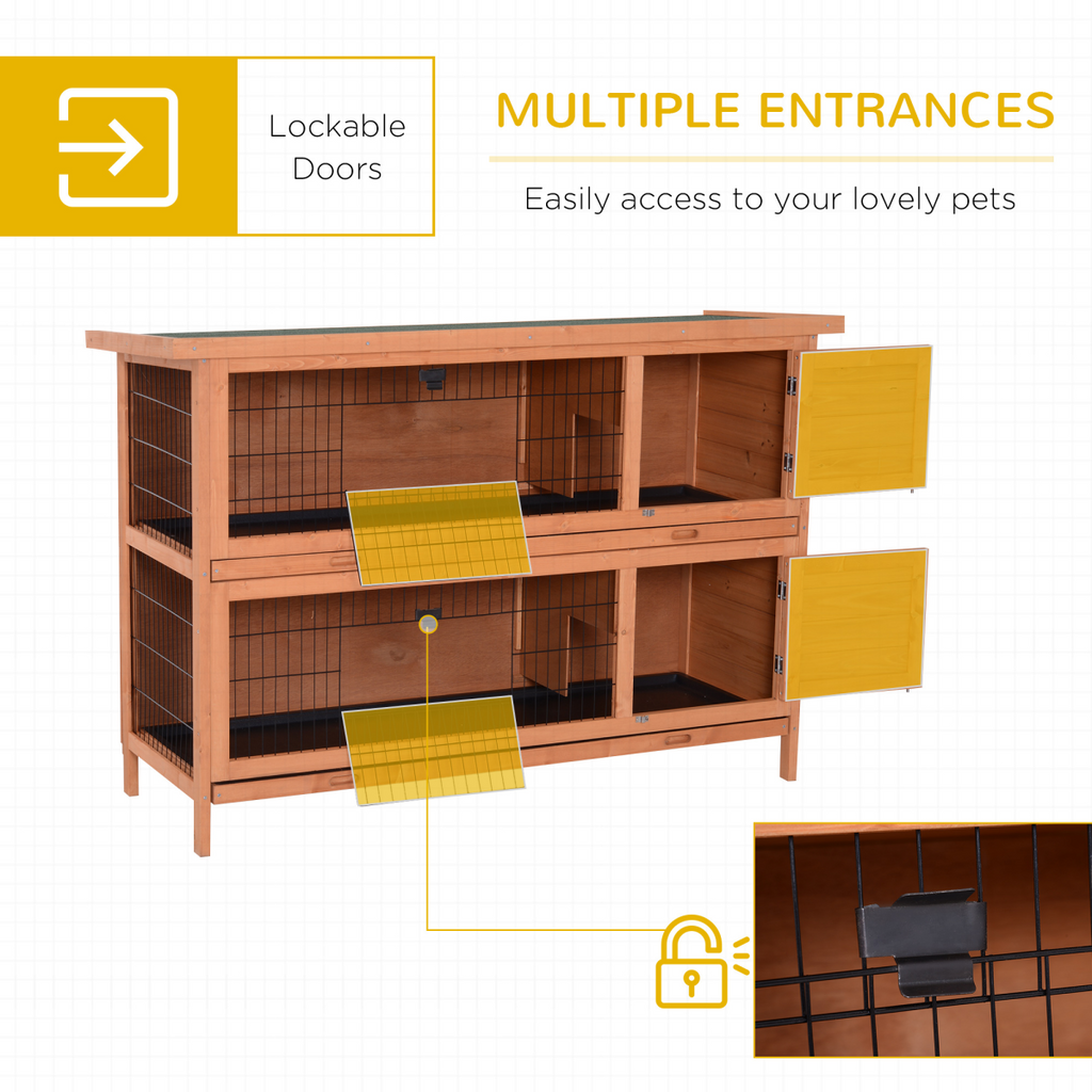 Rabbit Hutch for Two Rabbits Outdoor Guinea Pig Cage w/ Removable Trays, Orange