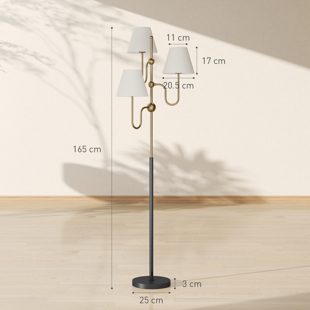 HOMCOM 3-Light Floor Lamp, 165 cm Tall Standing Lamp with Foot Switch