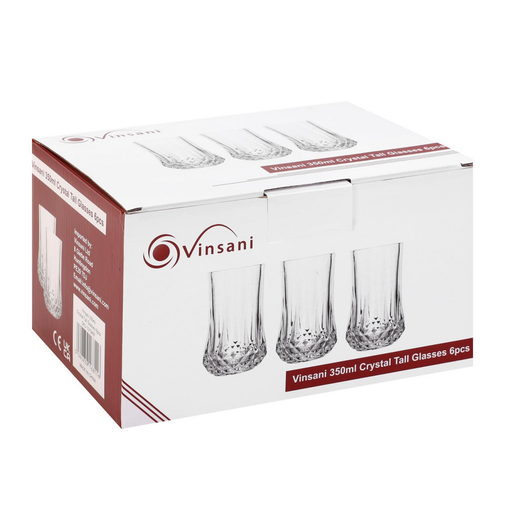 Vinsani 350ml Crystal Tall Glasses 6pcs