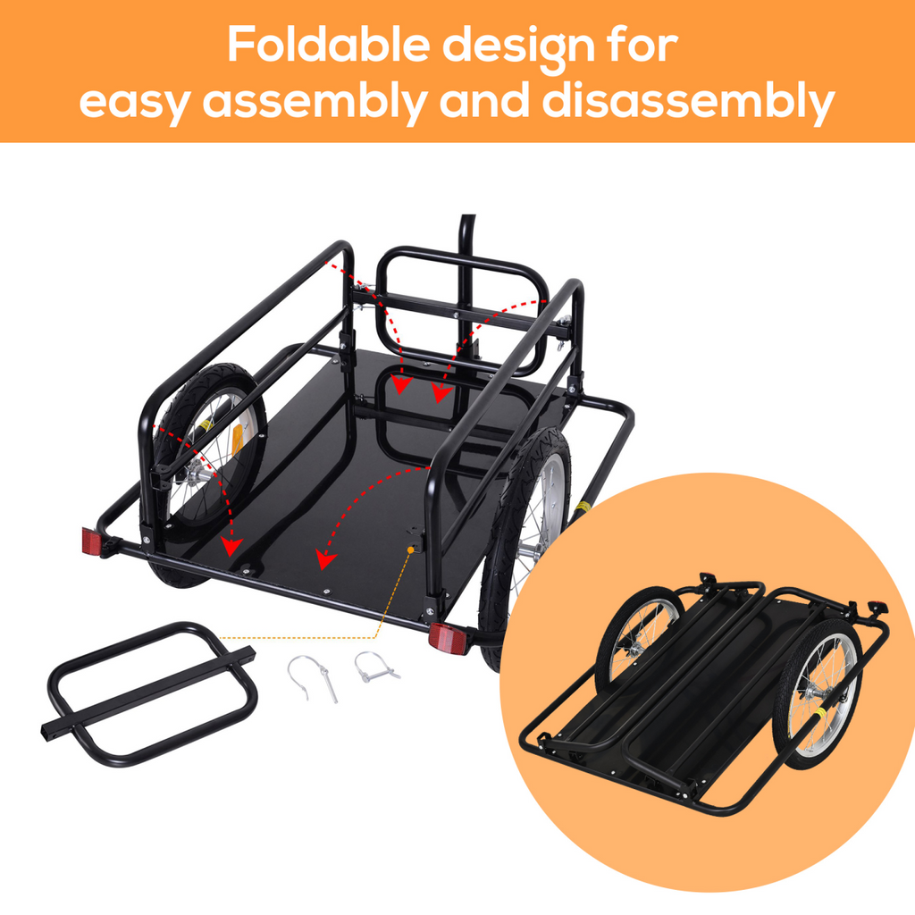 Folding Bicycle Cargo Storage Cart and Luggage Trailer with Hitch HOMCOM