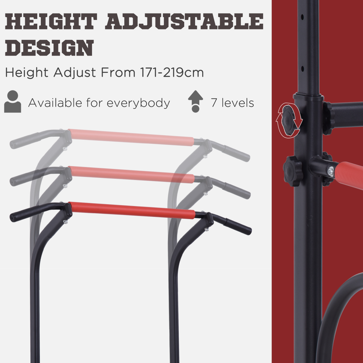 Steel Multi-Use Exercise Power Tower Station Adjustable Height w/ Grips HOMCOM
