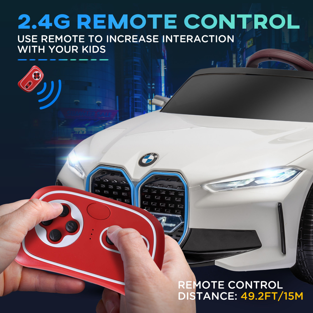 BMW i4 Licensed 12V Kids Electric Ride-On with Portable Battery - White