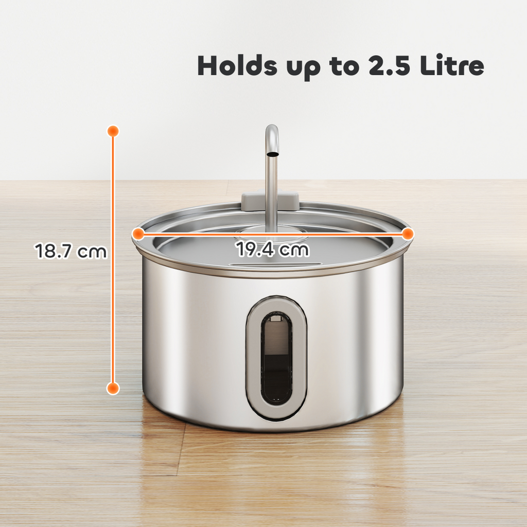 PawHut 2.5L Cat Water Fountain for Drinking Stainless Steel Ultra-Silent