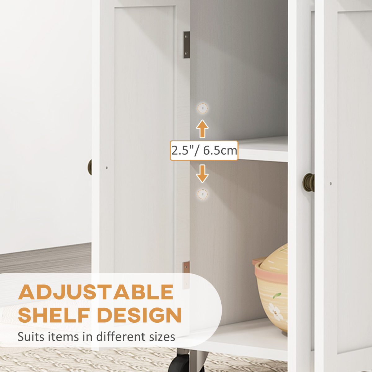 Distressed White Mobile Kitchen Island with Storage