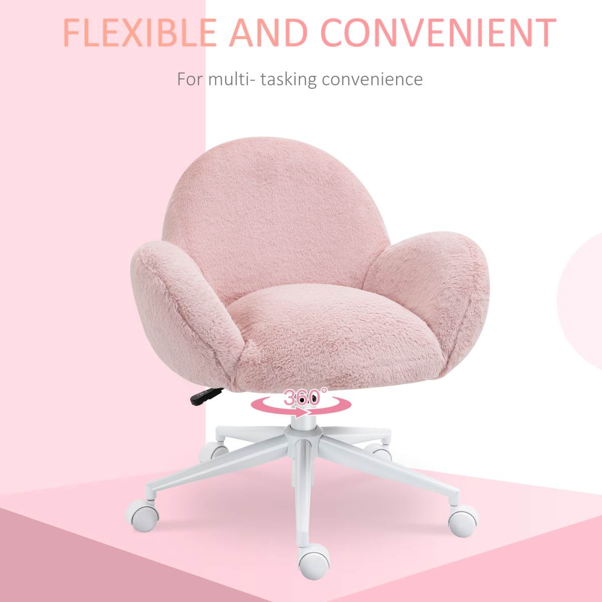 Fluffy Leisure Chair Office Chair with Backrest and Armrest for Bedroom Pink
