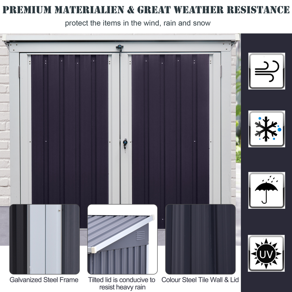 Steel Garden Storage Shed Double Door & Lid Dustbin Rubbish Cover 2 Trash Can