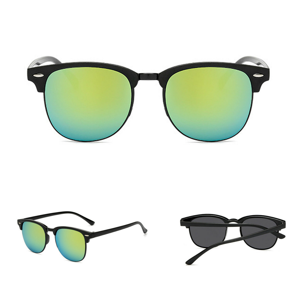 Mens Black Horn Rimmed Half Frame Polarised Driving Fishing Sunglasses UV400