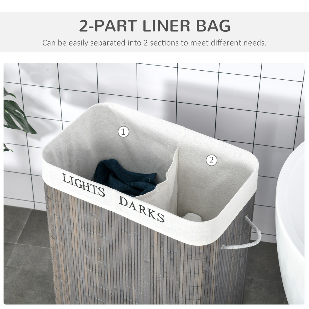 100L Bamboo Laundry Basket with Flip Lid Foldable, Grey Lining