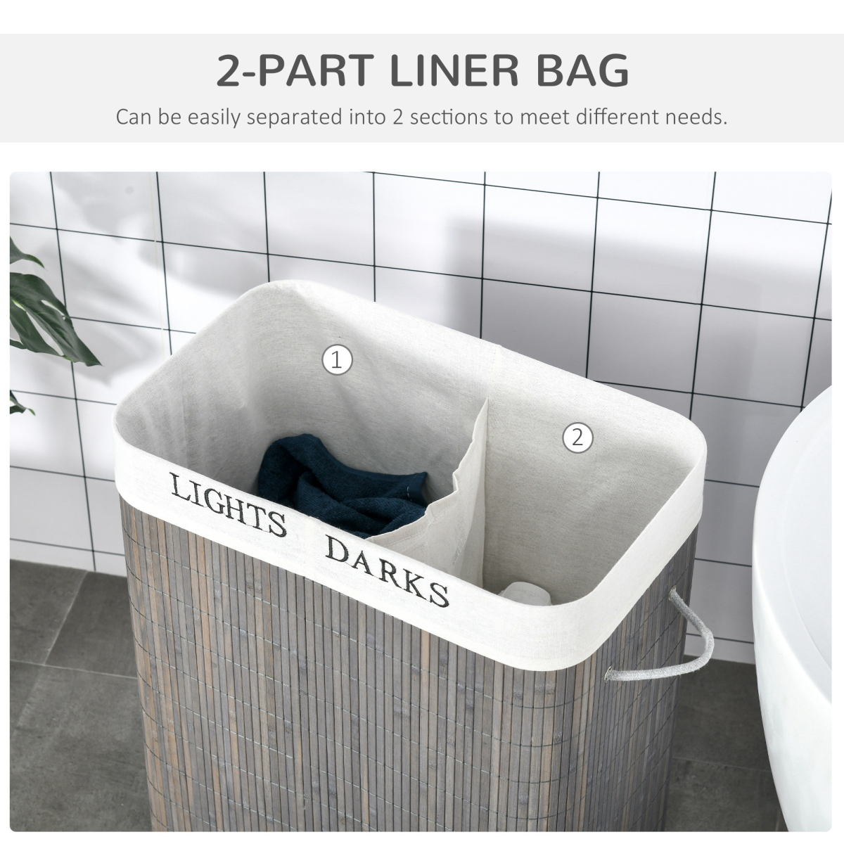 100L Bamboo Laundry Basket with Flip Lid Foldable, Grey Lining