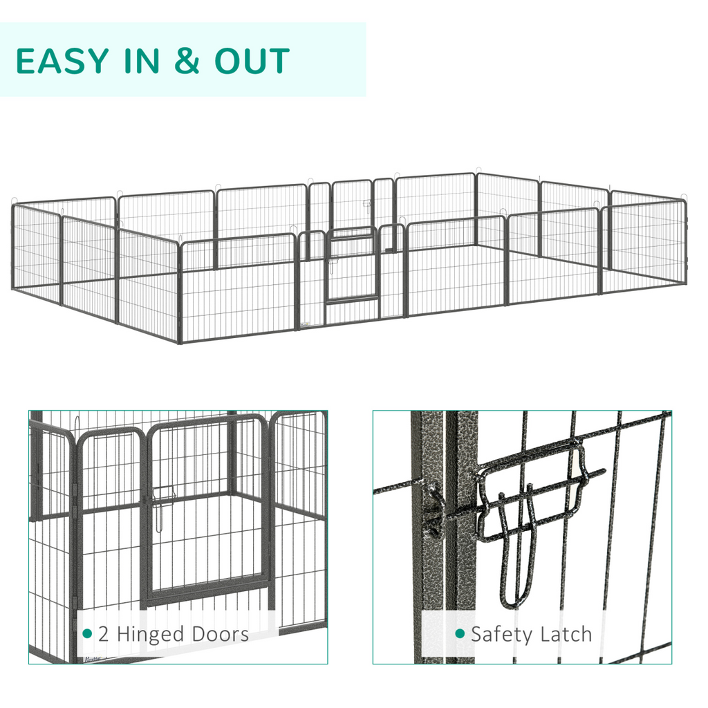 Heavy Duty Dog Pen with 2 Doors, 16 Panels Dog Playpen Puppy Pen, 60H cm