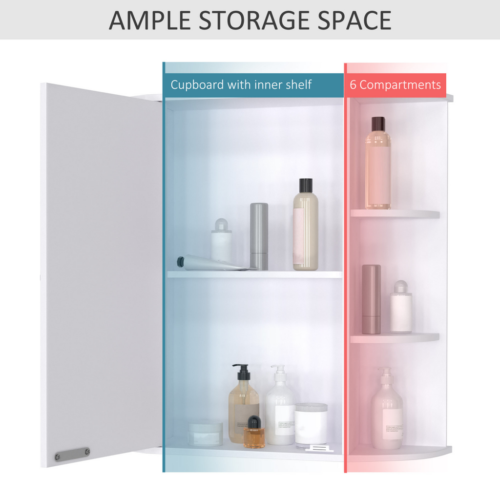 Wall Mounted Bathroom Cabinet w/ Mirror Single Door Storage Shelves HOMCOM