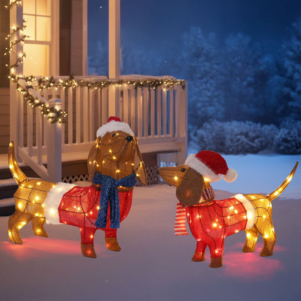 Set of 2 Lighted Dachshund Dog Christmas Decorations
