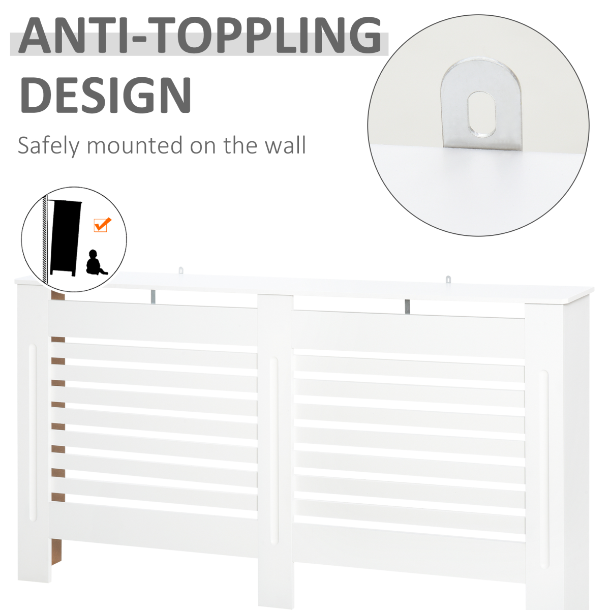 HOMCOM Modern Radiator Cover Cabinet Slatted Design MDF White Medium