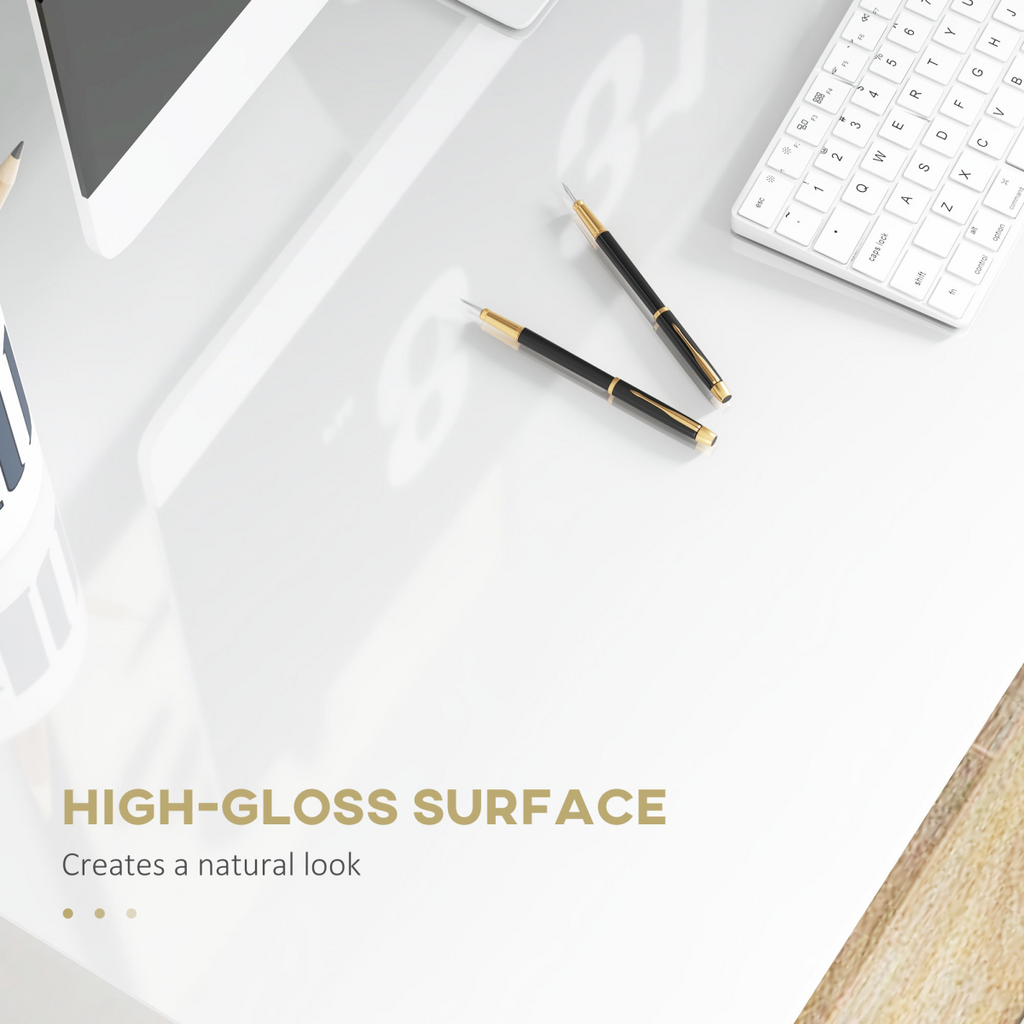 HOMCOM Computer Desk Writing Table Study Workstation Storage High Gloss White